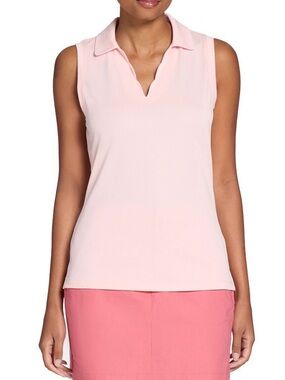 Walter Hagen women peach sleeveless collared w/ scalloped v-neck golf top Large